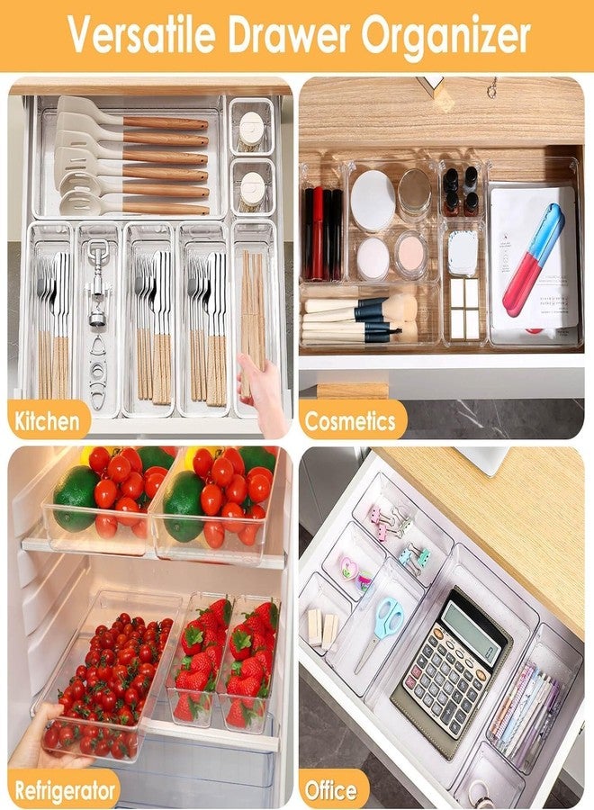 OLMARTT KITCHENWARE 16 Pcs Clear Plastic Drawer Organizers Set – 4-Size Versatile Storage Trays for Bathroom, Vanity, Makeup, Kitchen Gadgets & Office Organization, Stationery Organizers Box - Image 3