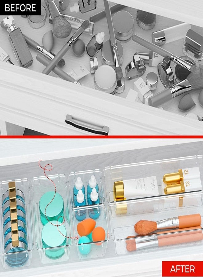 OLMARTT KITCHENWARE 16 Pcs Clear Plastic Drawer Organizers Set – 4-Size Versatile Storage Trays for Bathroom, Vanity, Makeup, Kitchen Gadgets & Office Organization, Stationery Organizers Box - Image 5