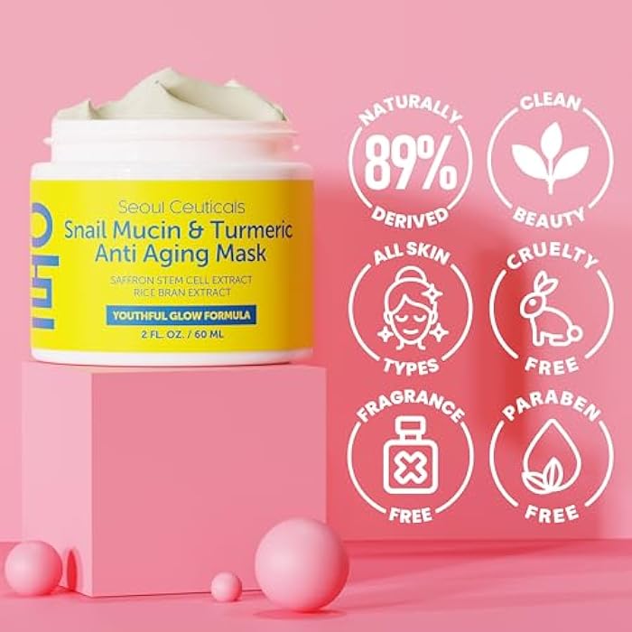 SeoulCeuticals Korean Face Mask Skin Care - Snail Mucin Turmeric Mask for Face – Cruelty Free K Beauty Anti Aging Face Mask for Healthy, Youthful Glow 2oz - Image 5
