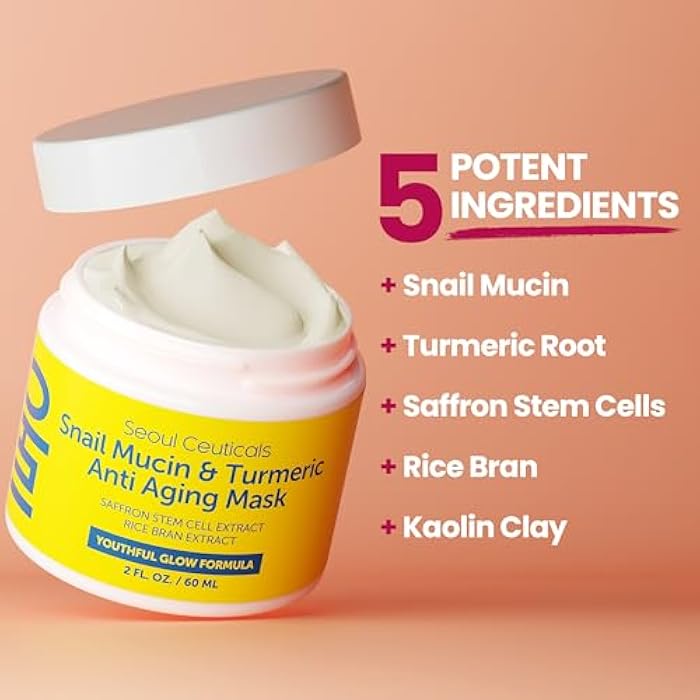 SeoulCeuticals Korean Face Mask Skin Care - Snail Mucin Turmeric Mask for Face – Cruelty Free K Beauty Anti Aging Face Mask for Healthy, Youthful Glow 2oz - Image 4