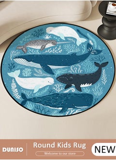 DUNISO Cartoon Round Kids Rug, Animals Non Slip Super Soft Plush Area Rug for Kids Room Playroom Nursery Bedroom, Educational Washable Circular Floor Mat for Home Room Decorative  - Image 1