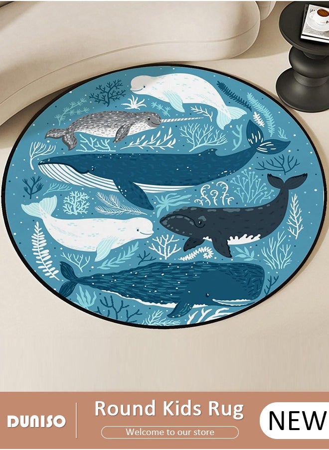 DUNISO Cartoon Round Kids Rug, Animals Non Slip Super Soft Plush Area Rug for Kids Room Playroom Nursery Bedroom, Educational Washable Circular Floor Mat for Home Room Decorative  - Image 1