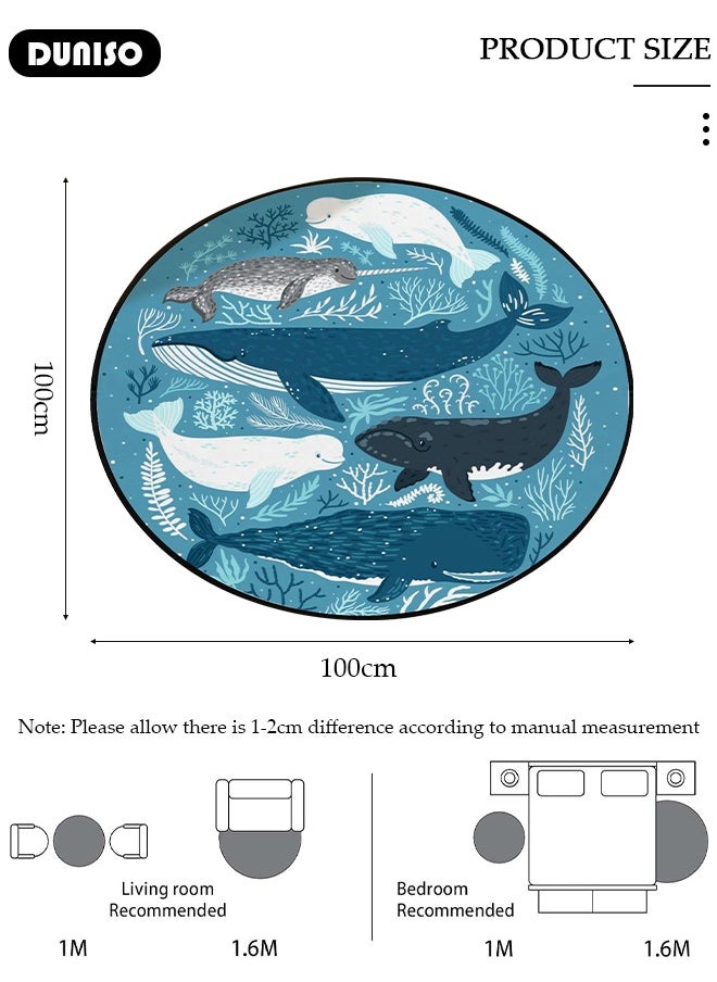 DUNISO Cartoon Round Kids Rug, Animals Non Slip Super Soft Plush Area Rug for Kids Room Playroom Nursery Bedroom, Educational Washable Circular Floor Mat for Home Room Decorative  - Image 4