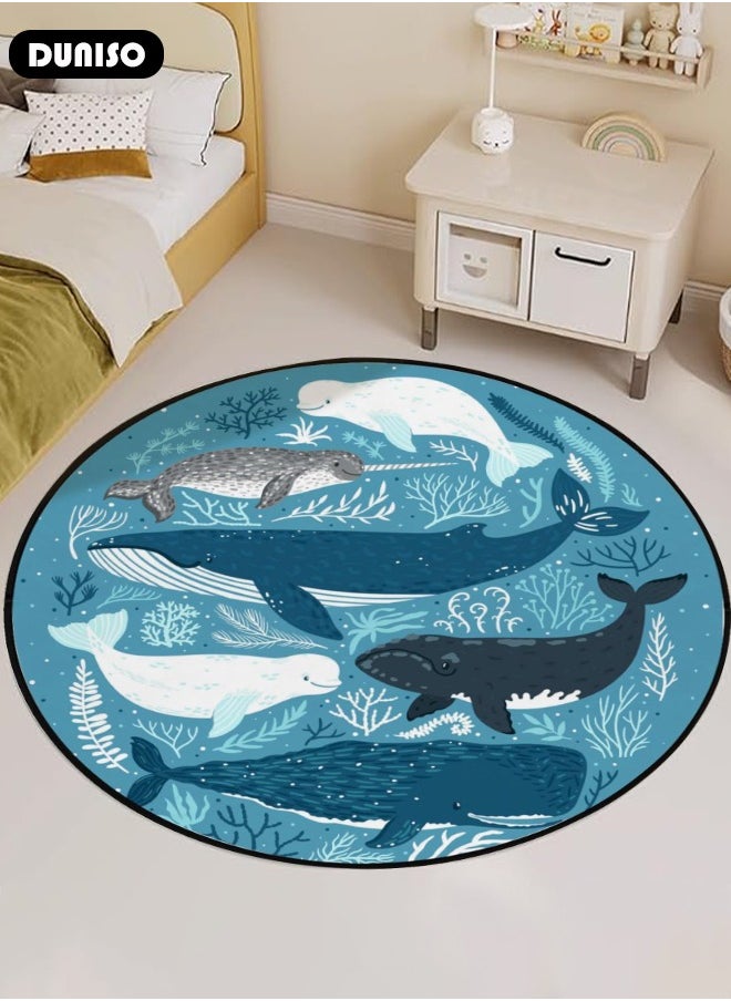 DUNISO Cartoon Round Kids Rug, Animals Non Slip Super Soft Plush Area Rug for Kids Room Playroom Nursery Bedroom, Educational Washable Circular Floor Mat for Home Room Decorative  - Image 5