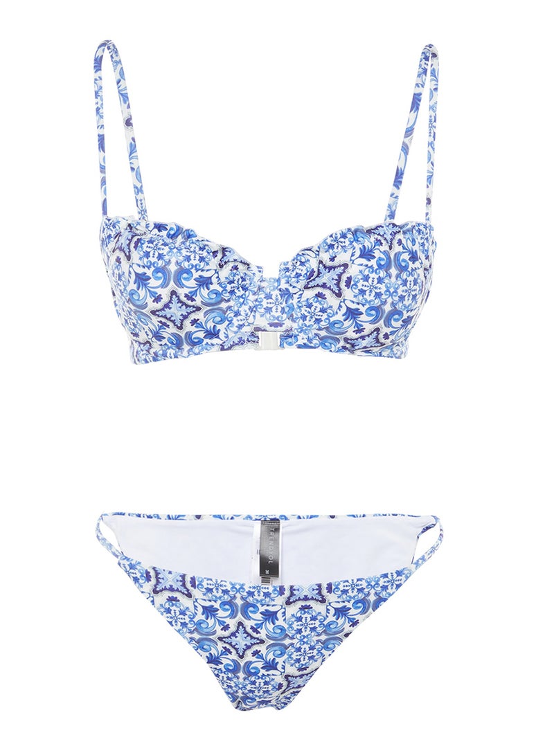 trendyol Tile Patterned Frilly Balconette Covered Regular Low Waist Bikini Set Tbess23Bt00007 - Image 5