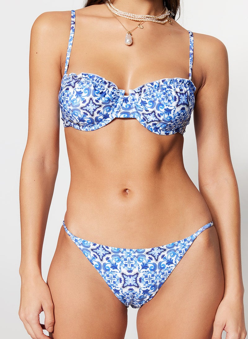 trendyol Tile Patterned Frilly Balconette Covered Regular Low Waist Bikini Set Tbess23Bt00007 - Image 3