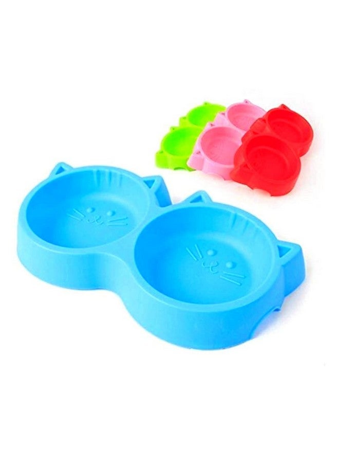 Non-Slip, Non-Toxic Pet Feeding Plastic Cat Face Shaped Double Bowl Food & Water Feeder 2-In-1 Bowl For Dogs, Puppies, Cats & Kittens (Color May Vary) - Image 4