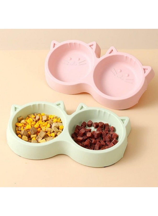 Non-Slip, Non-Toxic Pet Feeding Plastic Cat Face Shaped Double Bowl Food & Water Feeder 2-In-1 Bowl For Dogs, Puppies, Cats & Kittens (Color May Vary) - Image 3