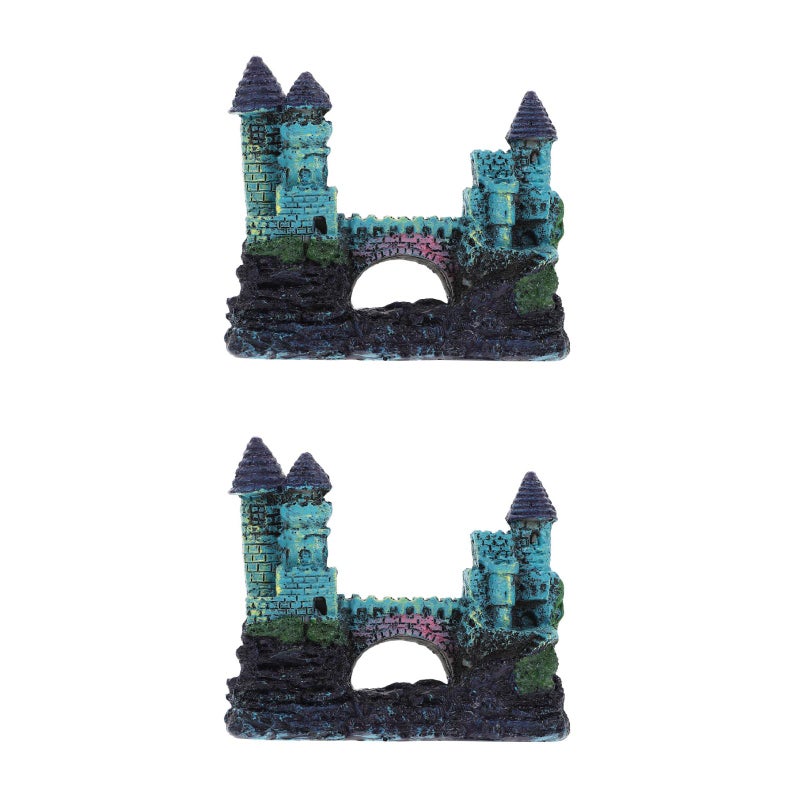 2pcs Resin Castle Aquariums Ornament Villa Shape Hiding Cave Rockery Shelter Landscaping Habitat for Fish - Image 1