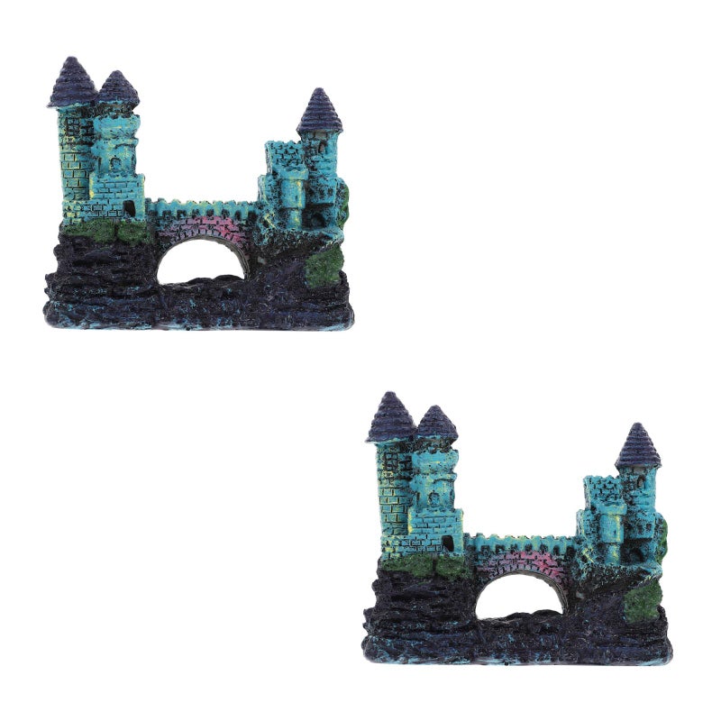 2pcs Resin Castle Aquariums Ornament Villa Shape Hiding Cave Rockery Shelter Landscaping Habitat for Fish - Image 2