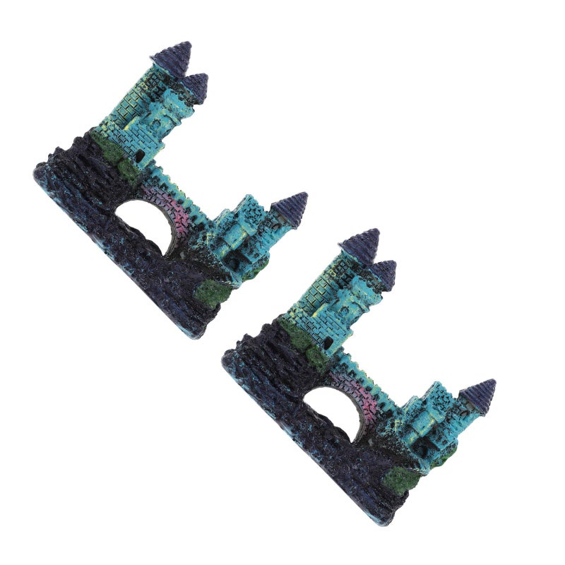 2pcs Resin Castle Aquariums Ornament Villa Shape Hiding Cave Rockery Shelter Landscaping Habitat for Fish - Image 3