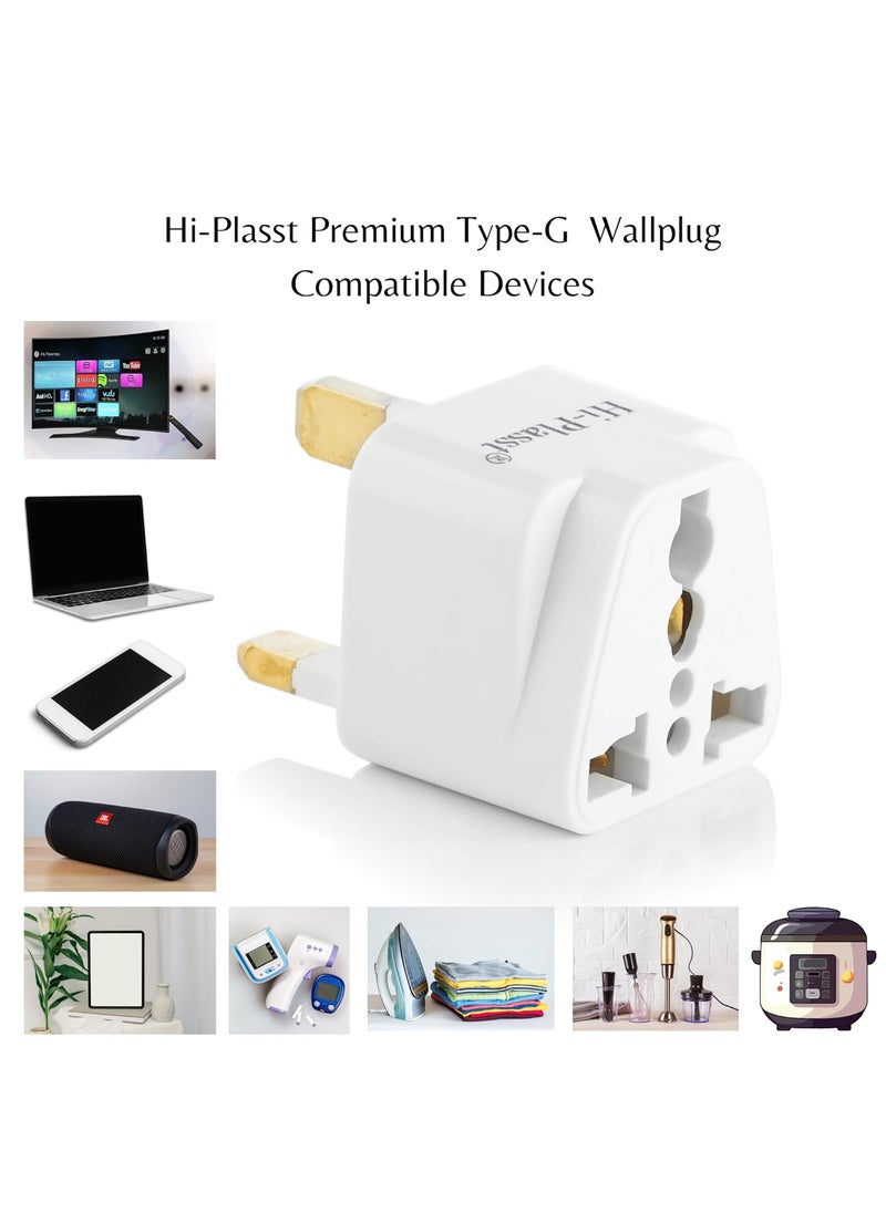 HI PLASST PINS N PLUGS HiPlasst India to UK Adapter TypeG Plug 4pcs Pack UK Converter for Indian Plugs Devices Dubai Singapore Malaysia Travel Plug Adapter with Universal Socket White  - Image 5
