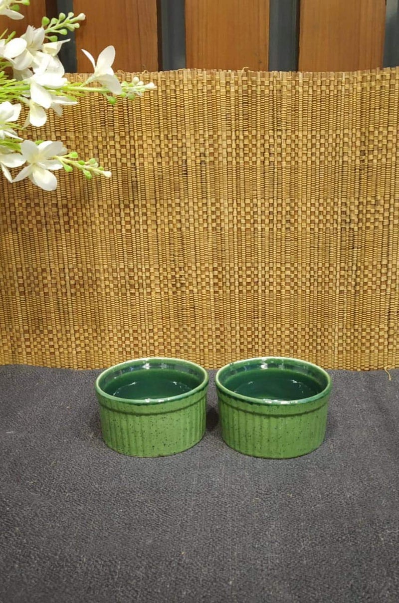 Caffeine Ceramic Handmade green crackle Ramkins Dessert Bowl (Set of 2) - Image 1