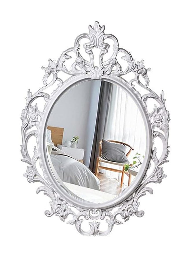 HOME TASTE Hometaste Oval Vintage Wall Mirror For Living Room, Kitchen, Bedroom, Or Hallway - French Country Charm For Every Space - Table Top Or Wall Display - Timeless Beauty And Style (White, Big_83X58Cm) 