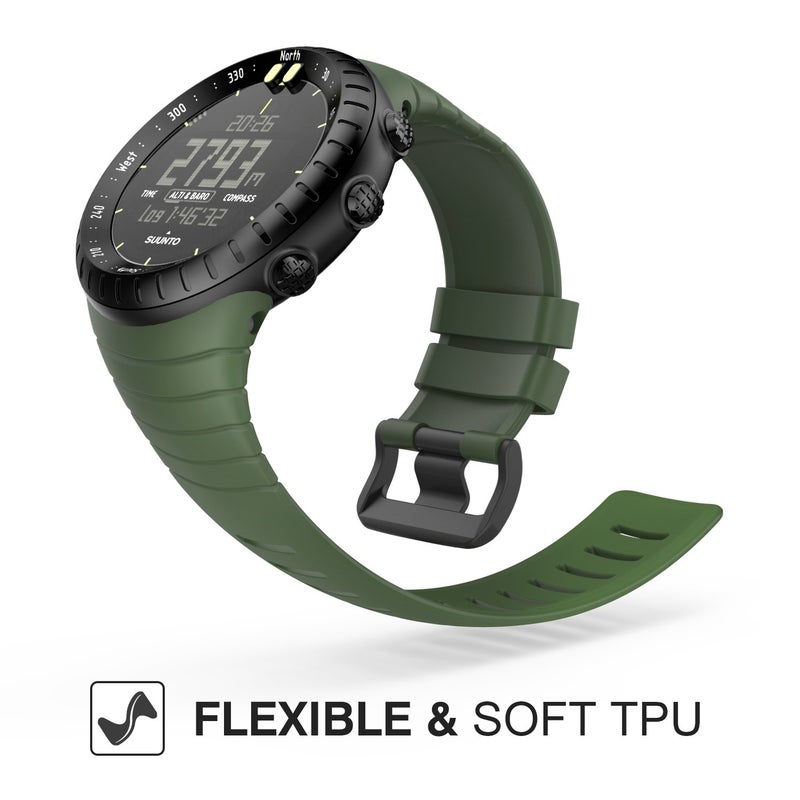 MoKo Watch Band Compatible with Suunto Core, Classic Replacement Soft Wrist Band Strap with Metal Clasp for Suunto Core Smart Watch, Fits 5.51"-9.06" (140mm-230mm) Wrist, Army Green - Image 2