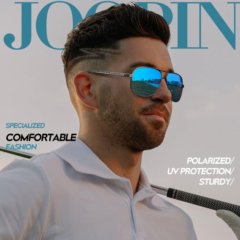 Joopin Polarized Rectangle Sunglasses For Men  Mirror Metal Sun Glasses Driving Uv Protection  Blue Shades For Men Spring Hinge - Image 2
