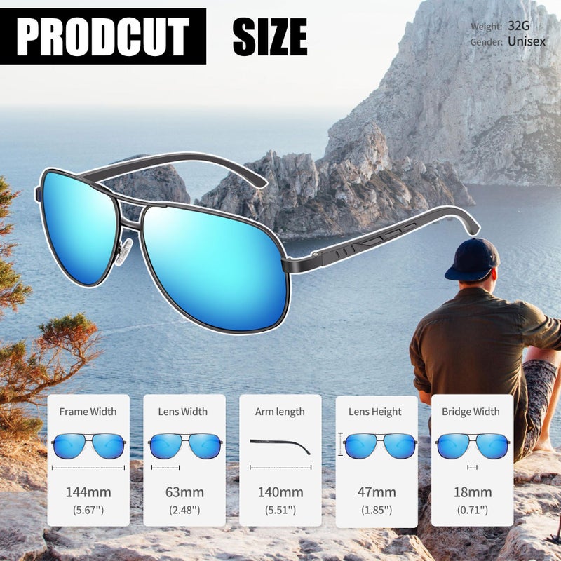Joopin Polarized Rectangle Sunglasses For Men  Mirror Metal Sun Glasses Driving Uv Protection  Blue Shades For Men Spring Hinge - Image 5
