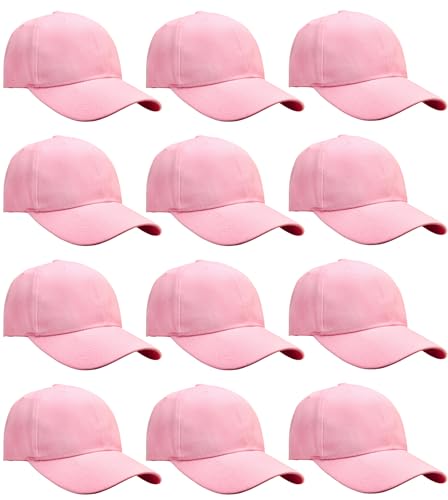 Falari Wholesale Bulk Lot 12Pack Baseball Cap Adjustable Size Plain Blank Solid Color 12Pack Pink - Image 1