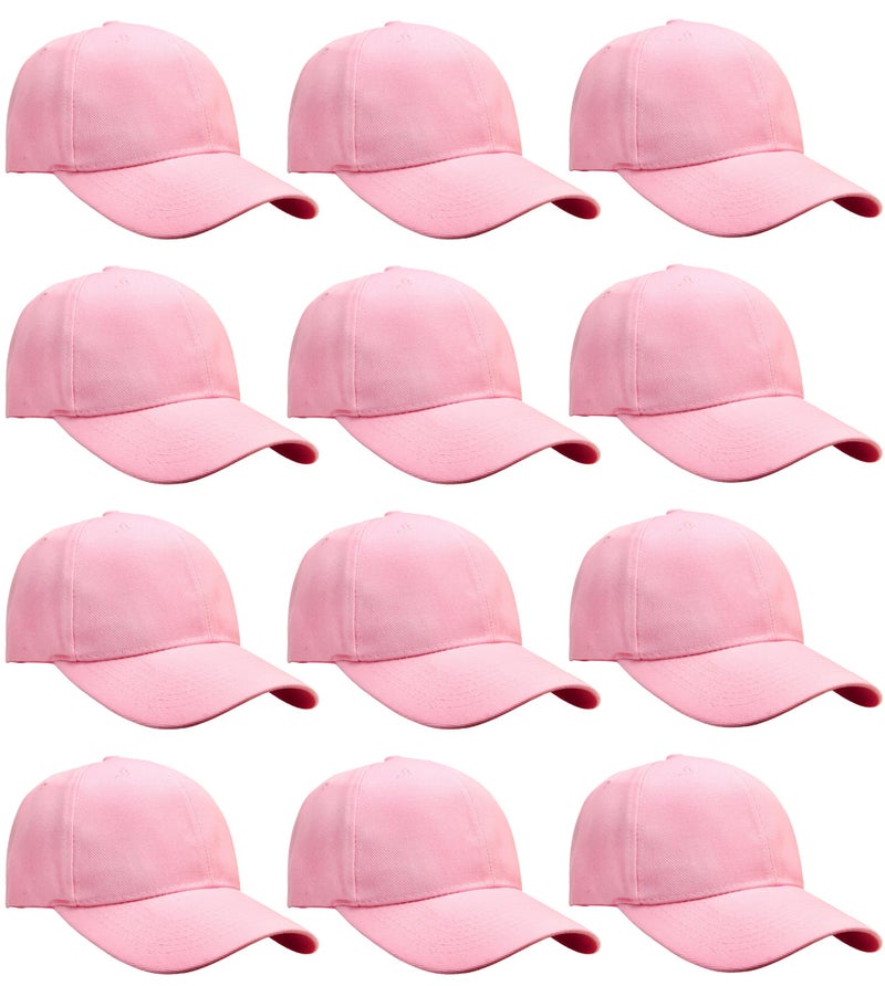 Falari Wholesale Bulk Lot 12Pack Baseball Cap Adjustable Size Plain Blank Solid Color 12Pack Pink - Image 2