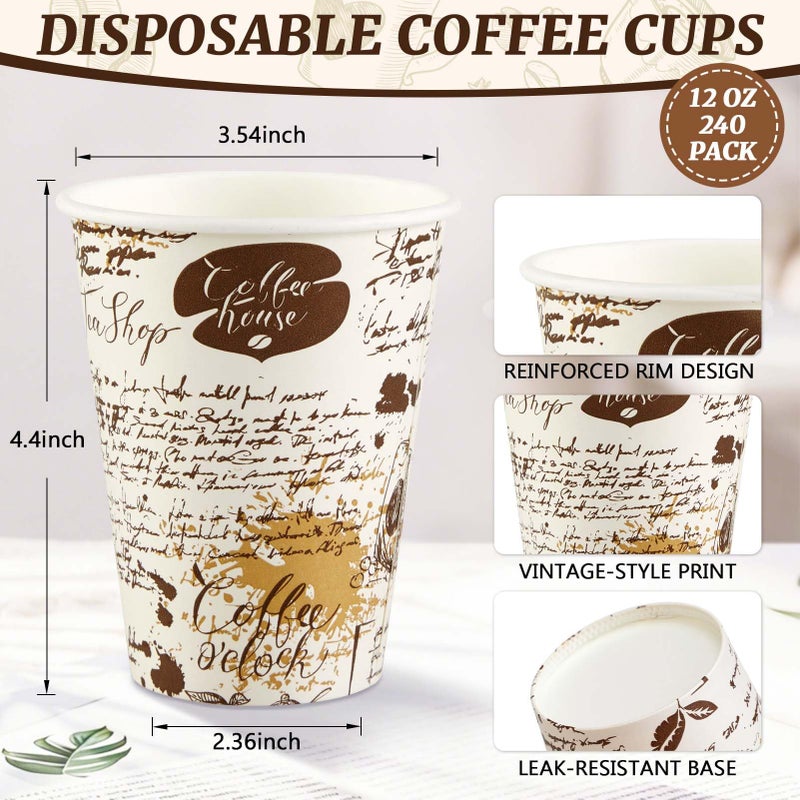 SIUQ Coffee Cups 12 oz 240 Pack, Leak-Proof Disposable Paper Cups with Retro Design, for Hot/Cold Beverages, Ideal for Party, Business, Travel, Picnic, Offices and Cafes - Image 2