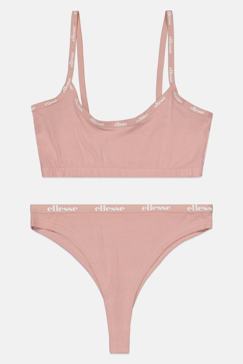 Ellesse Women 2 Pcs Brand Logo Bralette And Thong Set, Pink  - Image 1