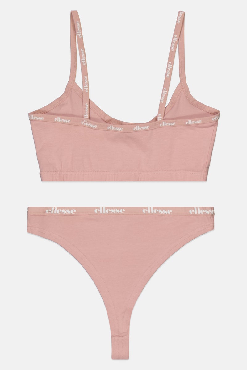Ellesse Women 2 Pcs Brand Logo Bralette And Thong Set, Pink  - Image 2