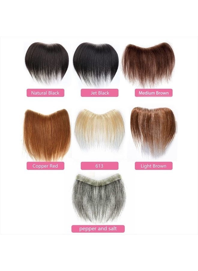Meiverah Frontal Hairpiece for Women Medium Brown Hair Extension Hairline Loss Straight Tape in Human Hair Toppers Replacement Toupee (0.78“x6.3” hair length：6“, Medium Brown)  - Image 4