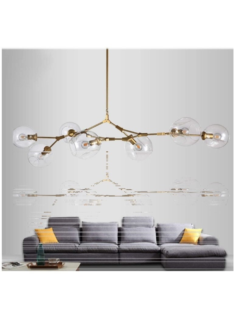 Modern Mid-Century Brass Sputnik Chandelier with 8 Clear Glass Globe Lights – Adjustable Hanging Light Fixture - Image 2