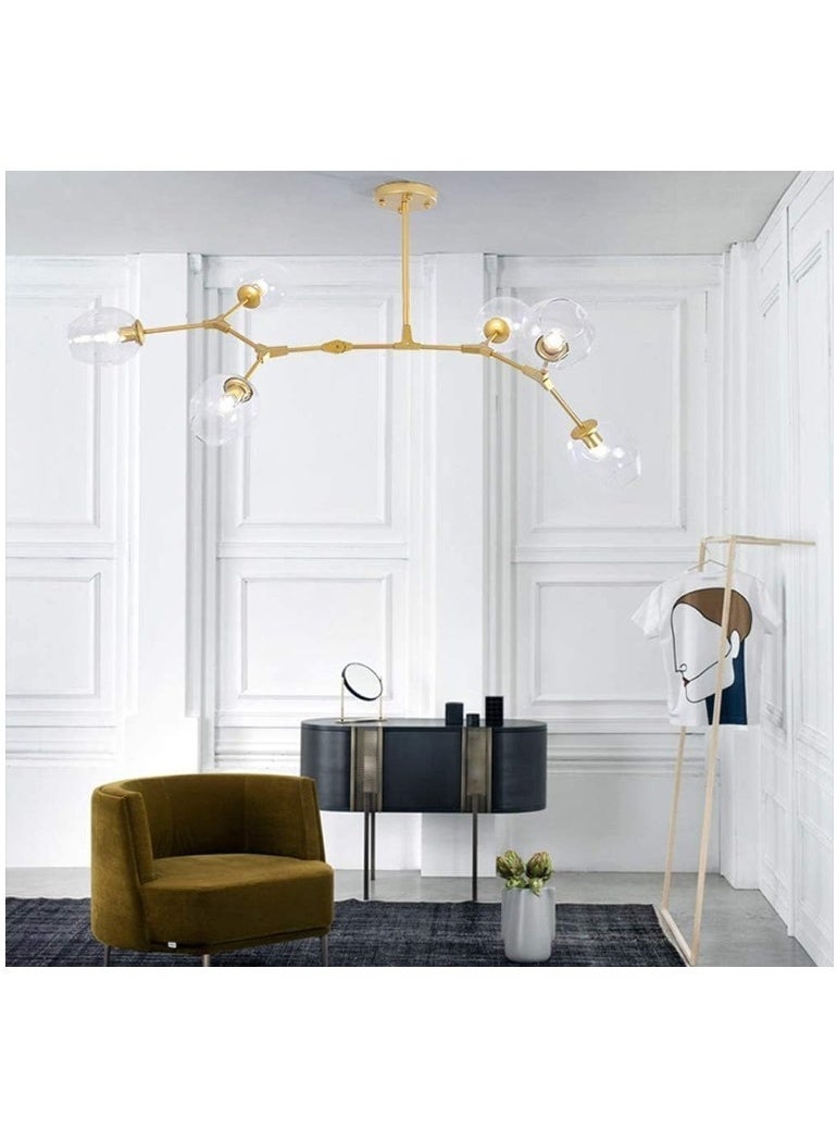 Modern Mid-Century Brass Sputnik Chandelier with 8 Clear Glass Globe Lights – Adjustable Hanging Light Fixture - Image 3