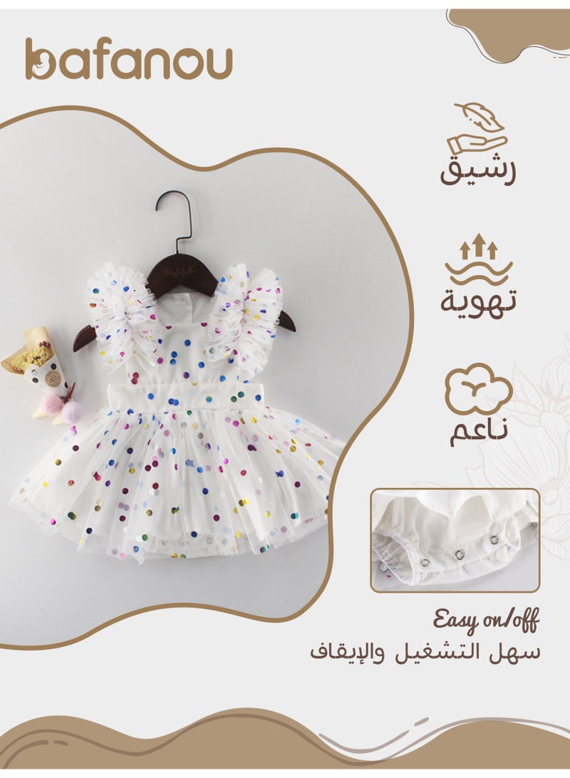 بافانو فساتين صيفية للرضيعات حديثي الولادة فساتين قطنية شبكية مختومة بختم شبكي ملابس رضع - Image 2