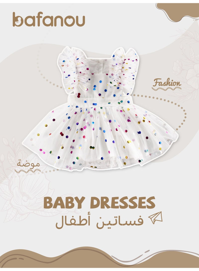 بافانو فساتين صيفية للرضيعات حديثي الولادة فساتين قطنية شبكية مختومة بختم شبكي ملابس رضع - Image 1