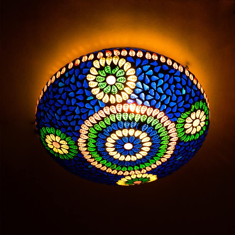 earthenmetal Handcrafted Mosaic Multicoloured Flower Design Glass Ceiling Light - Image 1