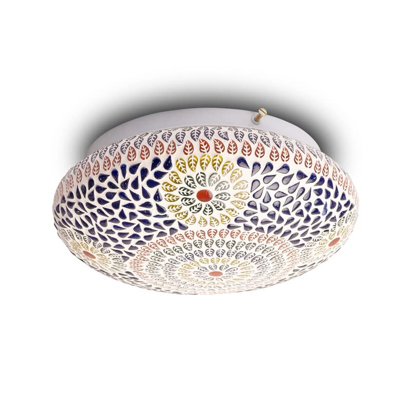 earthenmetal Handcrafted Mosaic Multicoloured Flower Design Glass Ceiling Light - Image 3