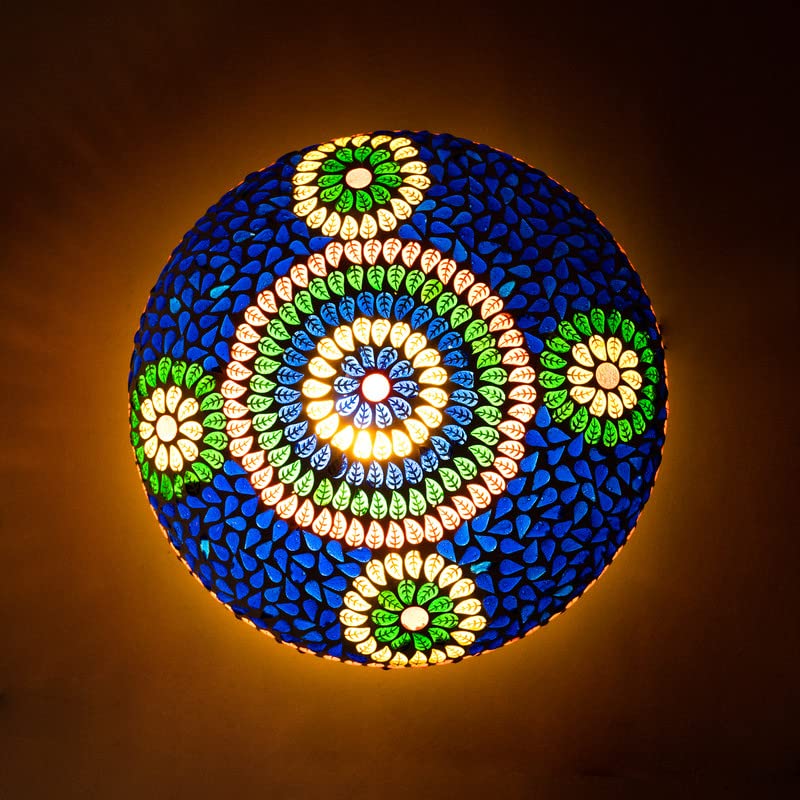 earthenmetal Handcrafted Mosaic Multicoloured Flower Design Glass Ceiling Light - Image 2