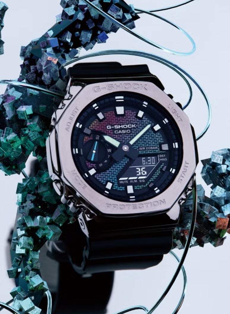 Shock Casio G Shock Rainbow Octagonal Dial GM-2100RW-1A Analog Digital Grey Watch For Men - Image 3