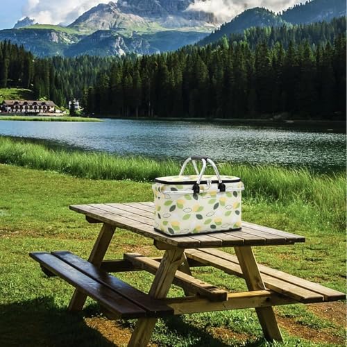 WENGTY Insulated Picnic Baskets 26L, Cooler Bag, Shopping Basket, Collapsible Picnic Cooler with Aluminium Handle for Food, Camping, Work or Outdoor Hiking Black (Multicolor) - Image 3