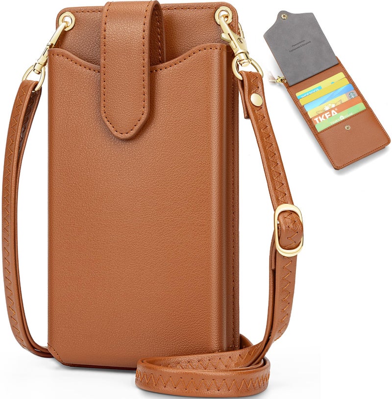 Peacocktion Small Crossbody Bags for Women, RFID Leather Cell Phone Purse with Card Slot, Trendy Card Holder Wallet Brown - Image 1