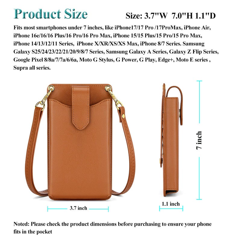 Peacocktion Small Crossbody Bags for Women, RFID Leather Cell Phone Purse with Card Slot, Trendy Card Holder Wallet Brown - Image 5