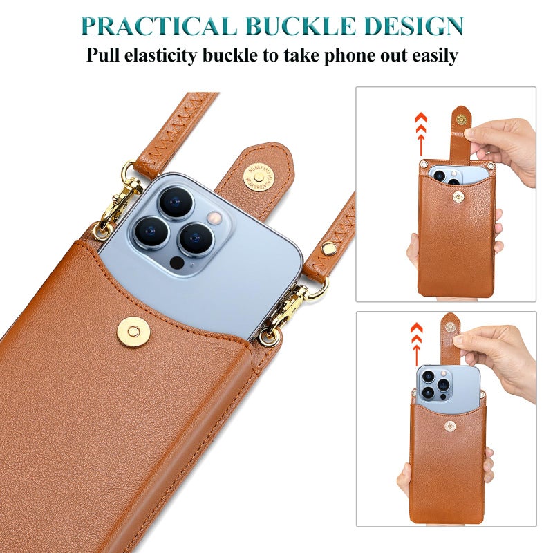 Peacocktion Small Crossbody Bags for Women, RFID Leather Cell Phone Purse with Card Slot, Trendy Card Holder Wallet Brown - Image 4