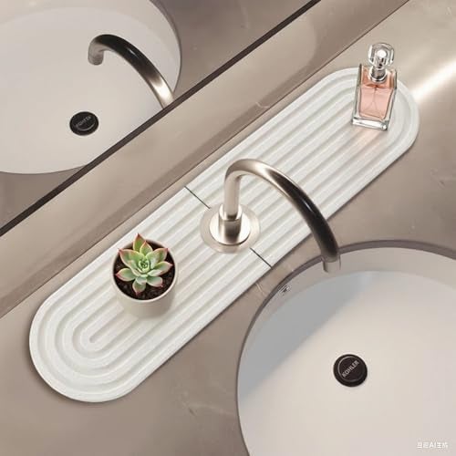 Kowiofame Sink Stone Faucet Mat 23.6 X 3.9 inch Absorbent Faucet Mat Diatomite Sink Drying Stone for Kitchen Bathrooms ( White ) - Image 5