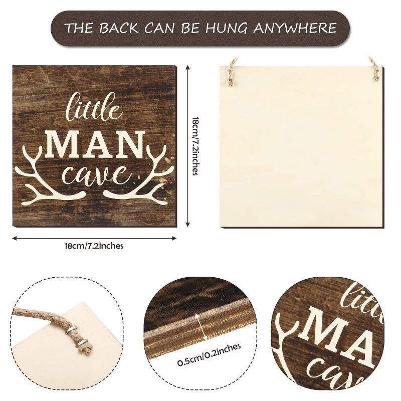 Jetec Little Man Cave Wood Sign Decor Home Vintage Little Man Cave Antlers Wood Pallet 7 x 7 Inch Rustic Brown Wall Hanging Sign Farmhouse Wall Decor for Baby Home Bedroom Living Room - Image 4
