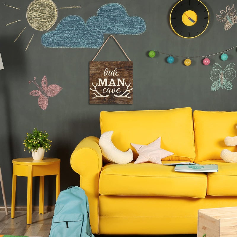 Jetec Little Man Cave Wood Sign Decor Home Vintage Little Man Cave Antlers Wood Pallet 7 x 7 Inch Rustic Brown Wall Hanging Sign Farmhouse Wall Decor for Baby Home Bedroom Living Room - Image 3