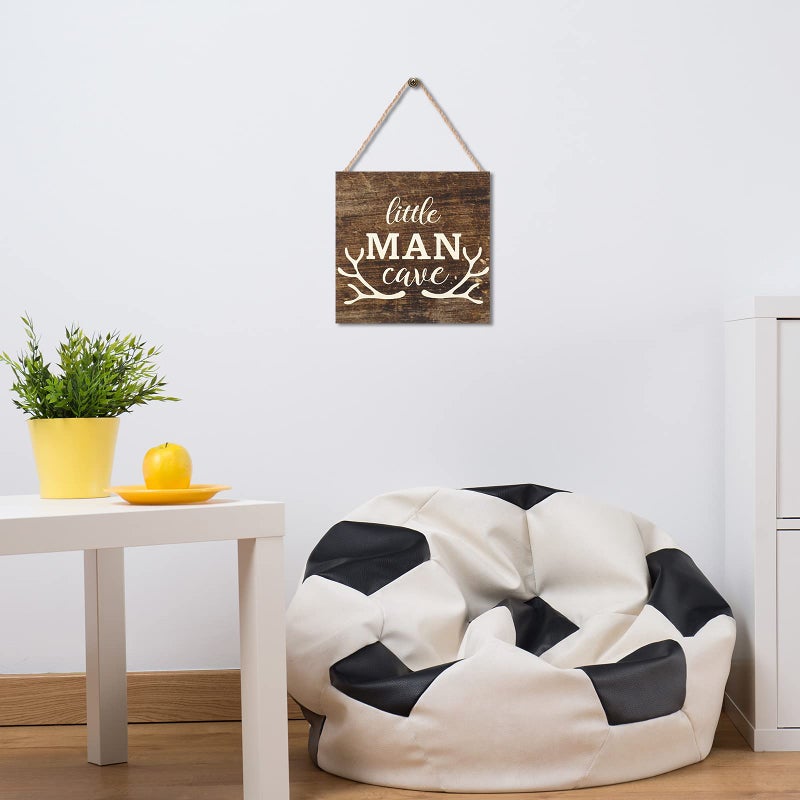 Jetec Little Man Cave Wood Sign Decor Home Vintage Little Man Cave Antlers Wood Pallet 7 x 7 Inch Rustic Brown Wall Hanging Sign Farmhouse Wall Decor for Baby Home Bedroom Living Room - Image 5