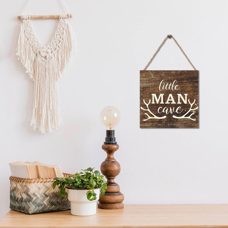 Jetec Little Man Cave Wood Sign Decor Home Vintage Little Man Cave Antlers Wood Pallet 7 x 7 Inch Rustic Brown Wall Hanging Sign Farmhouse Wall Decor for Baby Home Bedroom Living Room - Image 2
