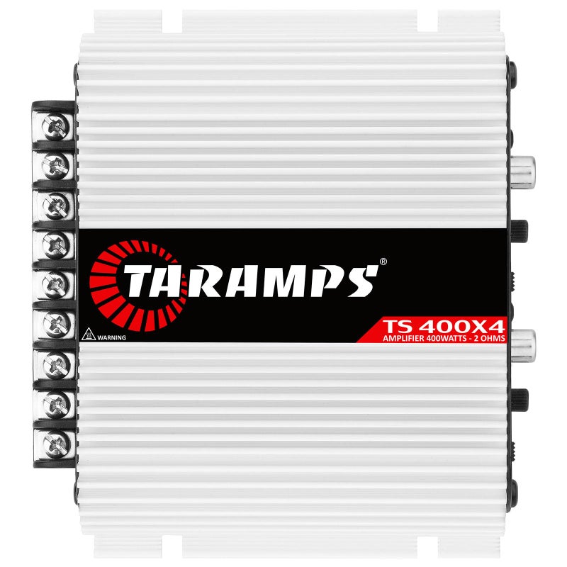 Taramp's Taramps TS 400x4 2 Ohms White Multichannel Stereo Amplifier 400 Watts Rms, 4 Channels, Full Range, Car Audio Digital 2 Bridged Channel, Crossover High/Low Pass, with RCA and Automatic High Level Input - Image 1