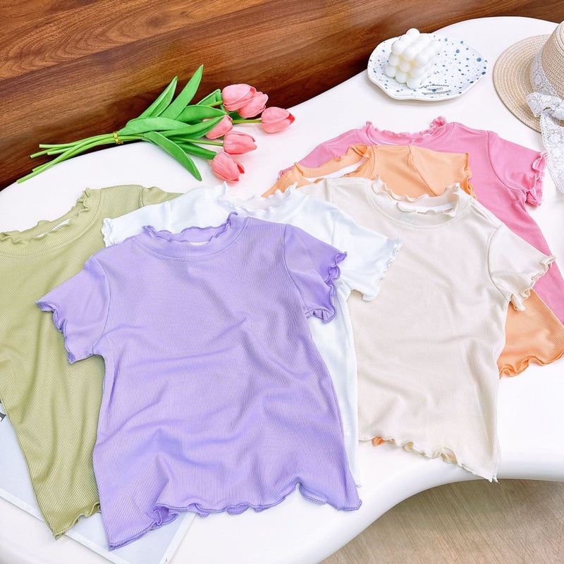 Ice Silk Girls' T-Shirt Short-Sleeved Summer Korean Style Western Style Children'S Summer Lace Half-Sleeved T-Shirt Top - Image 3
