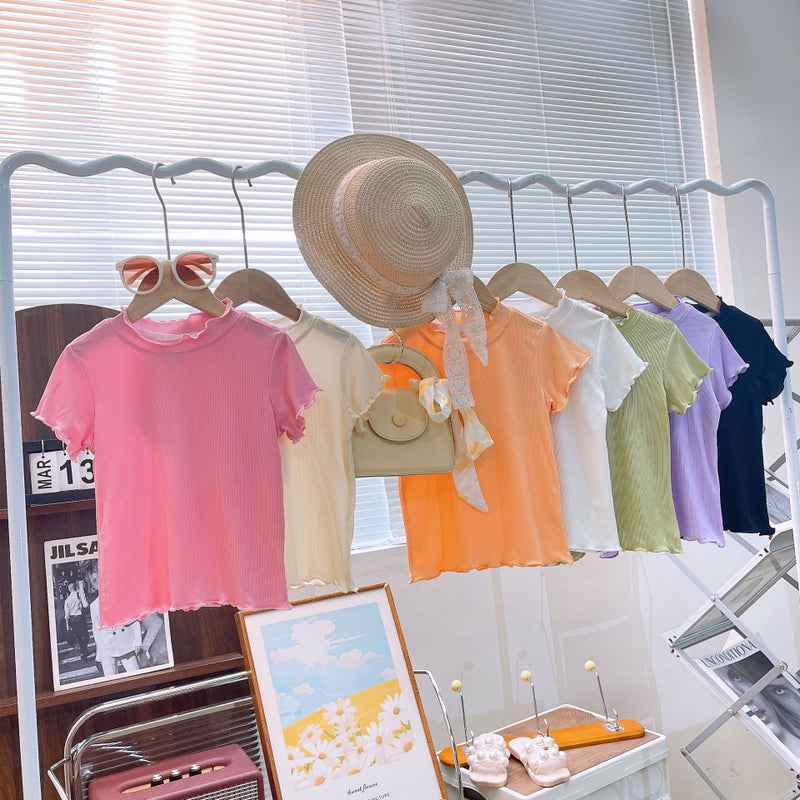 Ice Silk Girls' T-Shirt Short-Sleeved Summer Korean Style Western Style Children'S Summer Lace Half-Sleeved T-Shirt Top - Image 2
