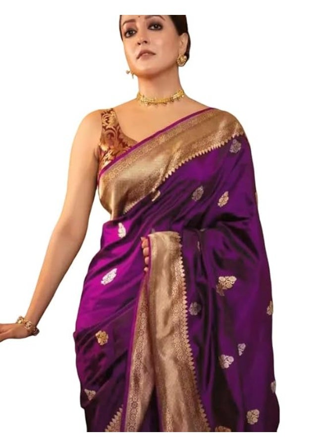 ساري حرير باناراسي ناعم للنساء من سيريل، مصنوع من الحرير الخالص مع قطعة بلوزة غير مخيطة - Image 1