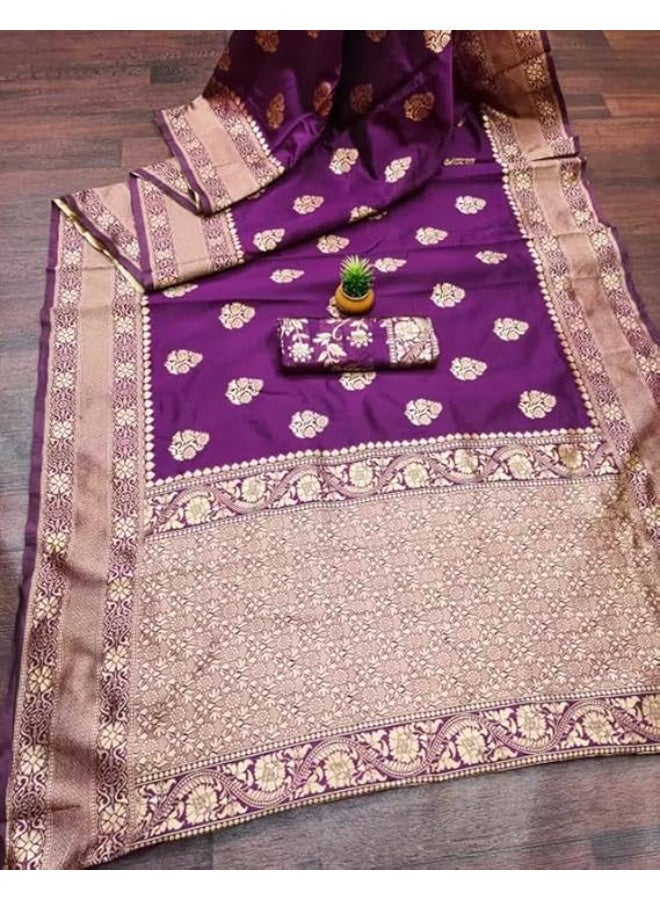 ساري حرير باناراسي ناعم للنساء من سيريل، مصنوع من الحرير الخالص مع قطعة بلوزة غير مخيطة - Image 5