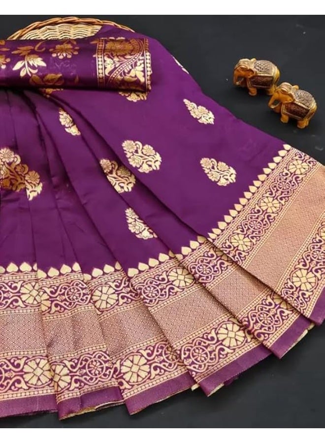 ساري حرير باناراسي ناعم للنساء من سيريل، مصنوع من الحرير الخالص مع قطعة بلوزة غير مخيطة - Image 3